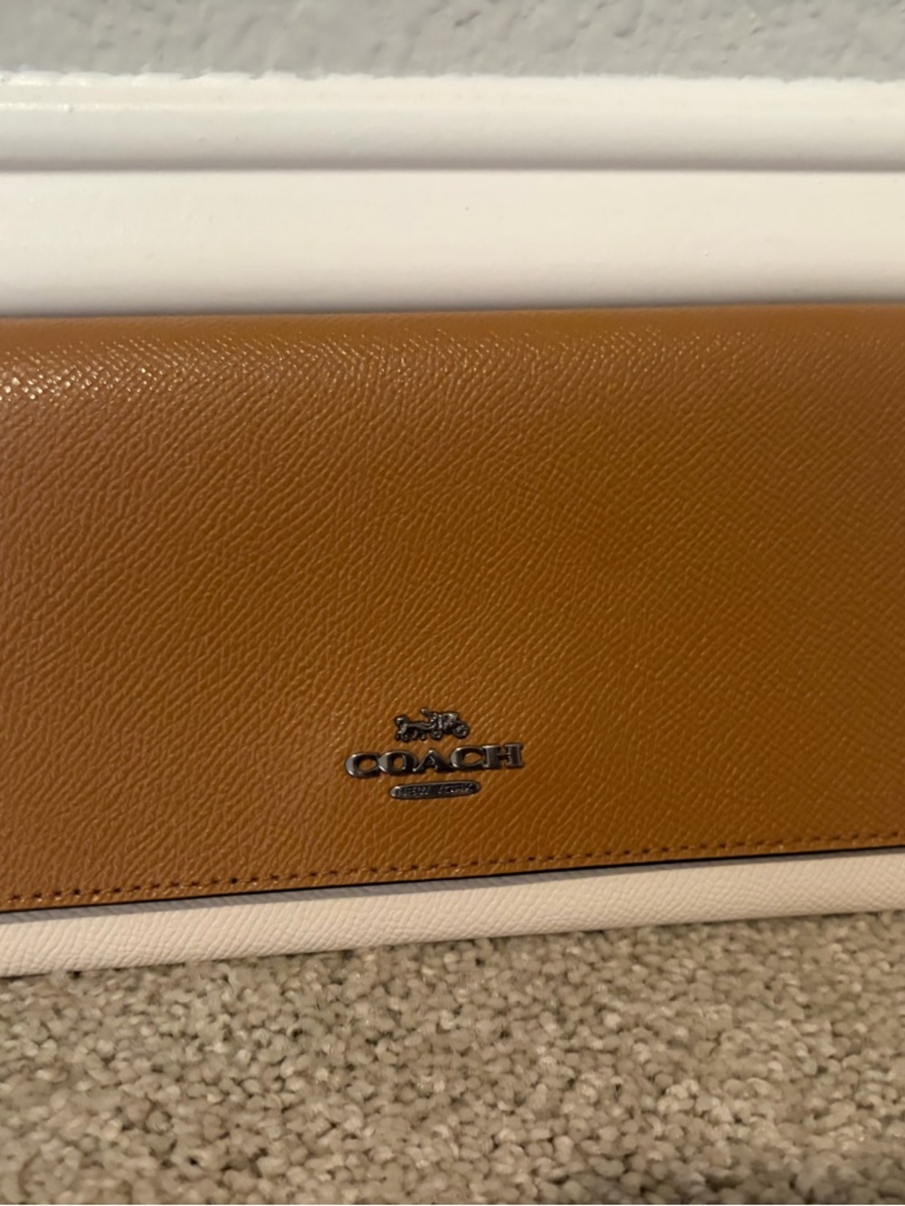 Coach Two-Tone Leather Wallet in Tan and Cream